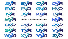 3 Letters Modern Generic Swoosh Logo AVR, BVR, CVR, DVR, EVR, FVR, GVR, HVR, IVR, JVR, KVR, LVR, MVR, NVR, OVR, PVR, QVR, RVR, SVR, TVR, UVR, VVR, WVR, XVR, YVR, ZVR