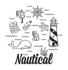 Wall Mural - cartoon nautical, marine icon set