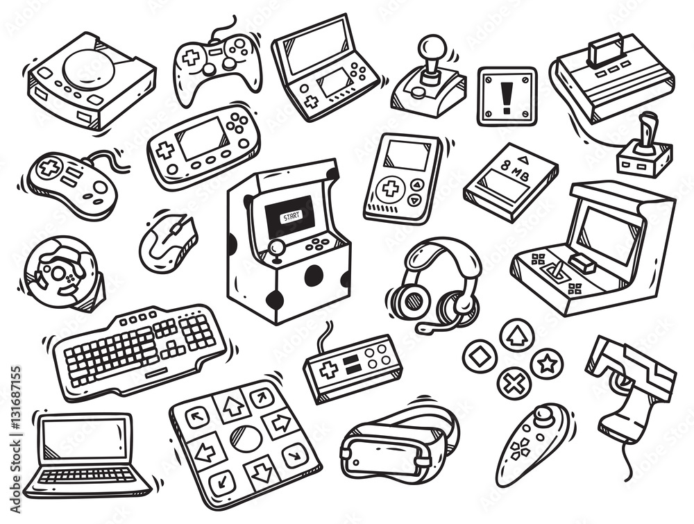 Set of video game doodle Stock Vector | Adobe Stock