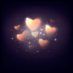 Wall Mural - vector illustration of stylish background with shine blur gold hearts