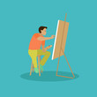 © skypicsstudio - Painter is working on his easel picture. Vector illustration