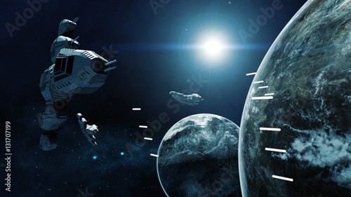 Obraz na płótnie Grafika trójwymiarowa statku kosmicznego w bitwie kosmicznej sceny