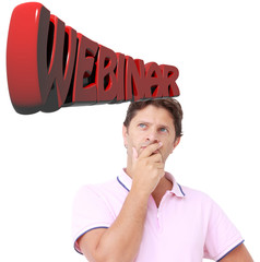 Poster - Young man thinking to a webinar