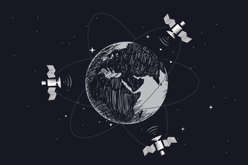 Wall Mural - satellites orbiting around the earth