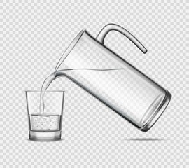 Wall Mural - Pouring Water In Glass On Transparent Background 