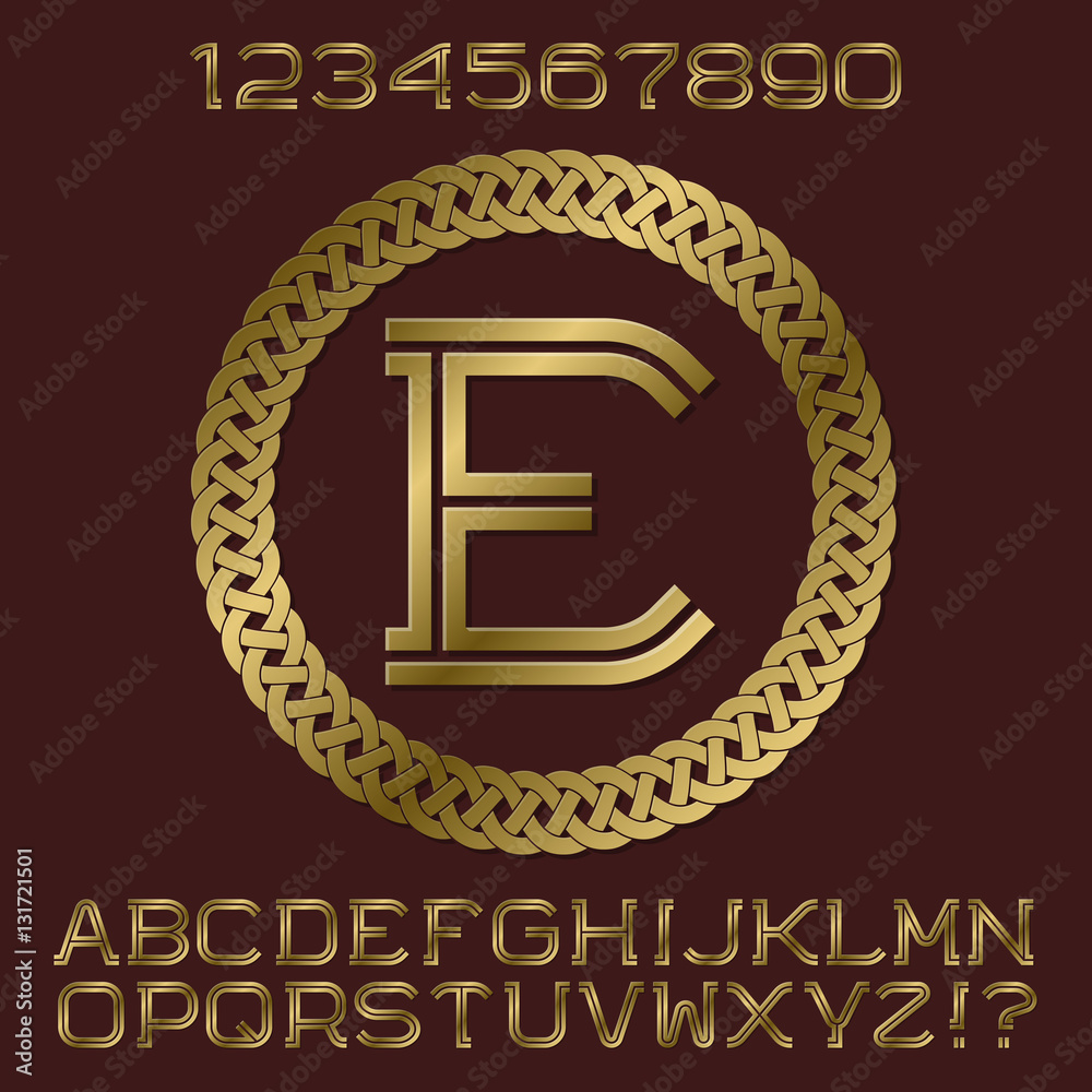 Golden double stripes letters and numbers with initial monogram in ...