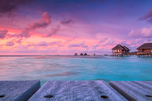 Wonderful Twilight Time At Tropical Beach Resort In Maldives