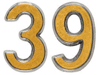 metal numeral 39, thirty-ninth, isolated on white background