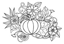Vector Doodle Flowers And Pumpkin