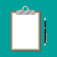 Poster - Brown clipboard with empty white paper and pen