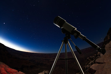 Wall Mural - telescope and night sky in grand canyon