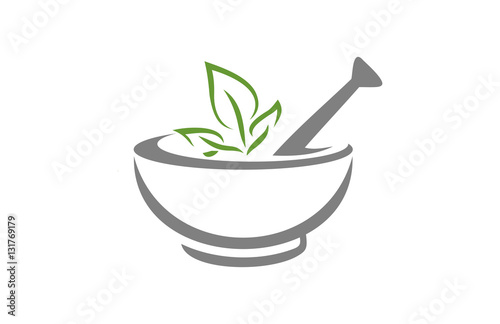 Fotomural Mortar and pestle vector design represents herbal medicine, pharmacy logo, signs