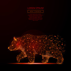 Aufkleber - Abstract mash line and point bear in flames style on dark background with an inscription. Business Strength and power of a starry sky or space consisting of stars and the universe. Vector illustration