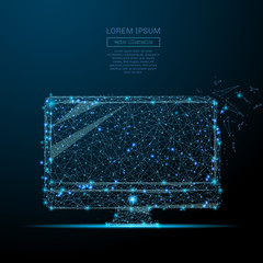 Fototapete - Computer Blue Abstract Mesh Background with Circles, Lines and Shapes . Design computer for Your Business. Vector starry sky concept.
