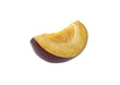 cut a piece of plum without stone isolated on white background with clipping path