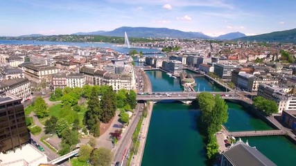 Wall Mural - 4K Aerial footage of Geneva city  in Switzerland -UHD