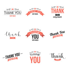 Wall Mural - Collection of thank you typography designs. Vector illustration.