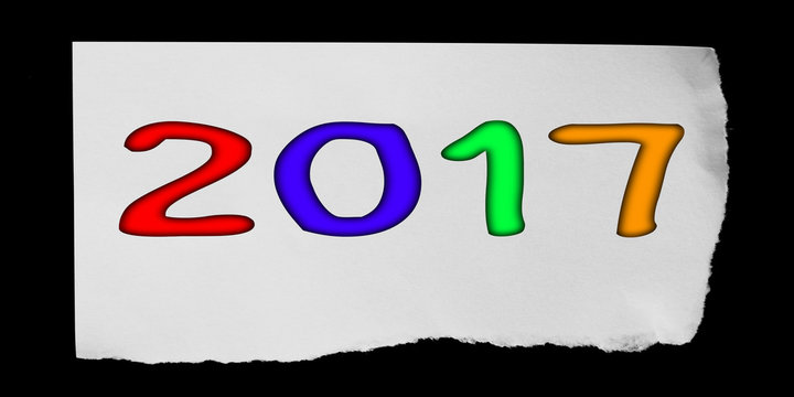 2017 Year - Alphabet number of paper cut on black background.