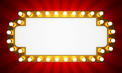 Wall Mural - Golden retro cinema banner with rays. 3D rendering