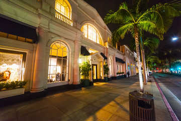 Wall Mural - Palms in Rodeo Drive at night