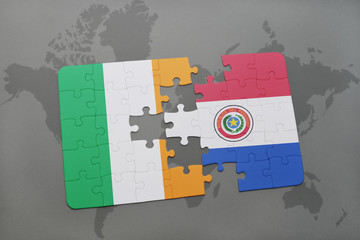 puzzle with the national flag of ireland and paraguay on a world map