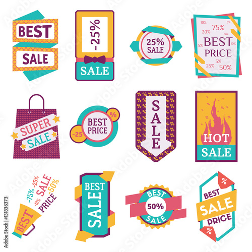 Set of commercial sale stickers, elements and badges