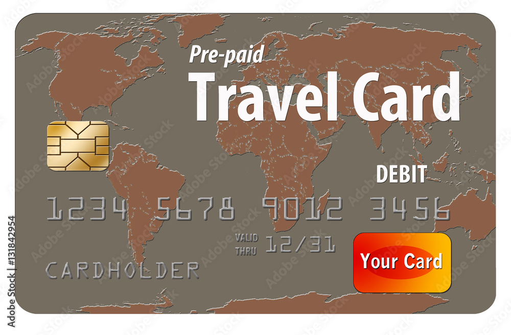 Pre-paid travel debit card with a world map as the art on the card is ...