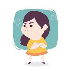 Wall Mural - Angry little cute girl with blowing from ears, vector cartoon il