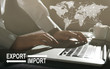 © Africa Studio - Logistics concept. Man with laptop, closeup. Text EXPORT-IMPORT on background