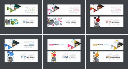 Wall Mural - Vector set of modern horizontal website banners with circles, tr