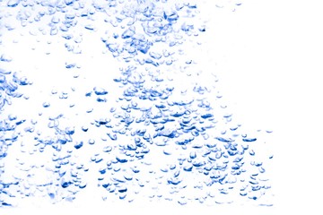 Water splash Blue with bubbles of air, on white background