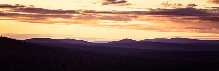 A beautiful landscape in the middle of arctic night in Finland