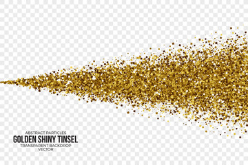 Wall Mural - golden shiny tinsel square particles abstract vector illustration on transparent background. celebra