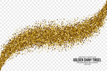 Wall Mural - golden shiny tinsel square particles abstract vector illustration on transparent background. celebra