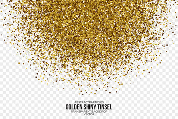 Wall Mural - golden shiny tinsel square particles abstract vector illustration on transparent background. celebra