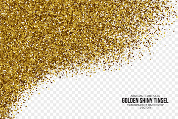Wall Mural - golden shiny tinsel square particles abstract vector illustration on transparent background. celebra