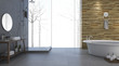 © dit26978 - 3d rendering contemporary and loft style bathroom with nice winter view