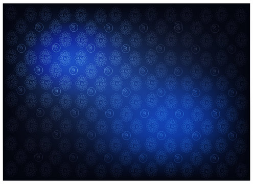 Thai Pattern, Illustration of Beautiful Blue Vintage Texture Wallpaper Background with Floral Pattern for Add Content or Picture.
