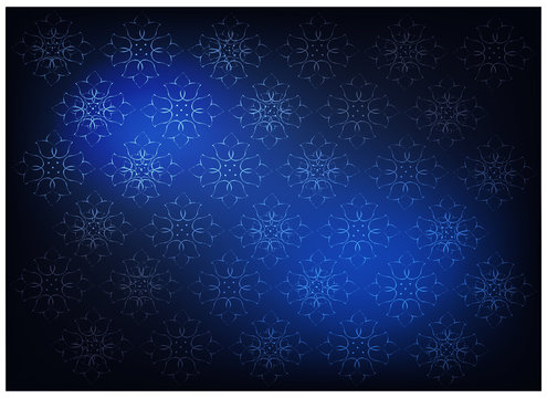Illustration of Beautiful Blue Vintage Texture Wallpaper Background with Floral Pattern for Add Content or Picture.
