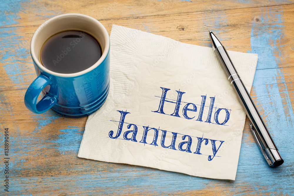 Hello January on napkjn - obrazy, fototapety, plakaty 