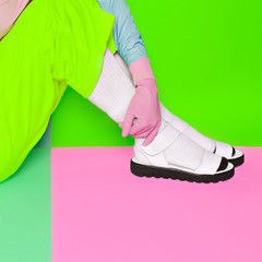 Fashion minimalist design. Pop Art. Creative shoes. Vanilla colo