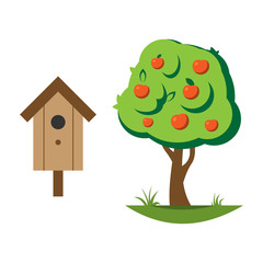 Wall Mural - Cartoon apple tree vector illustration