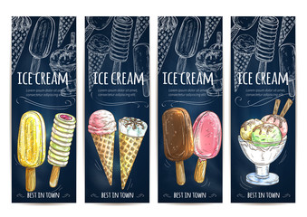 Sticker - Ice cream color sketch banners set