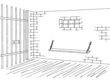 Prison Jail Interior Graphic Black White Sketch Illustration Vector