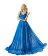 Woman Fashion Long Prom Dress, Elegant Girl Ball Gown, Blue Clothes