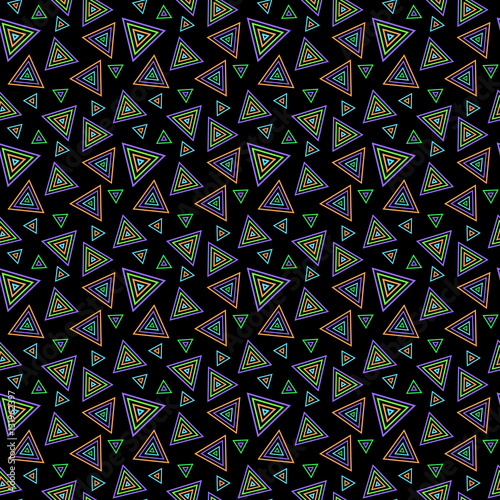 派手カラフルな三角形 ジオメトリック柄シームレスパターン 黒背景 Stock Illustration Adobe Stock