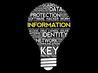 Poster - INFORMATION bulb word cloud collage, business concept background