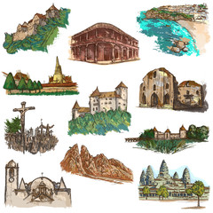 Poster - architecture around the world - an hand drawn pack