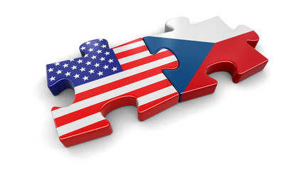 Poster - USA and Czech puzzle from flags. Image with clipping path