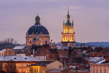 Evening city. Lviv, Ukraine.